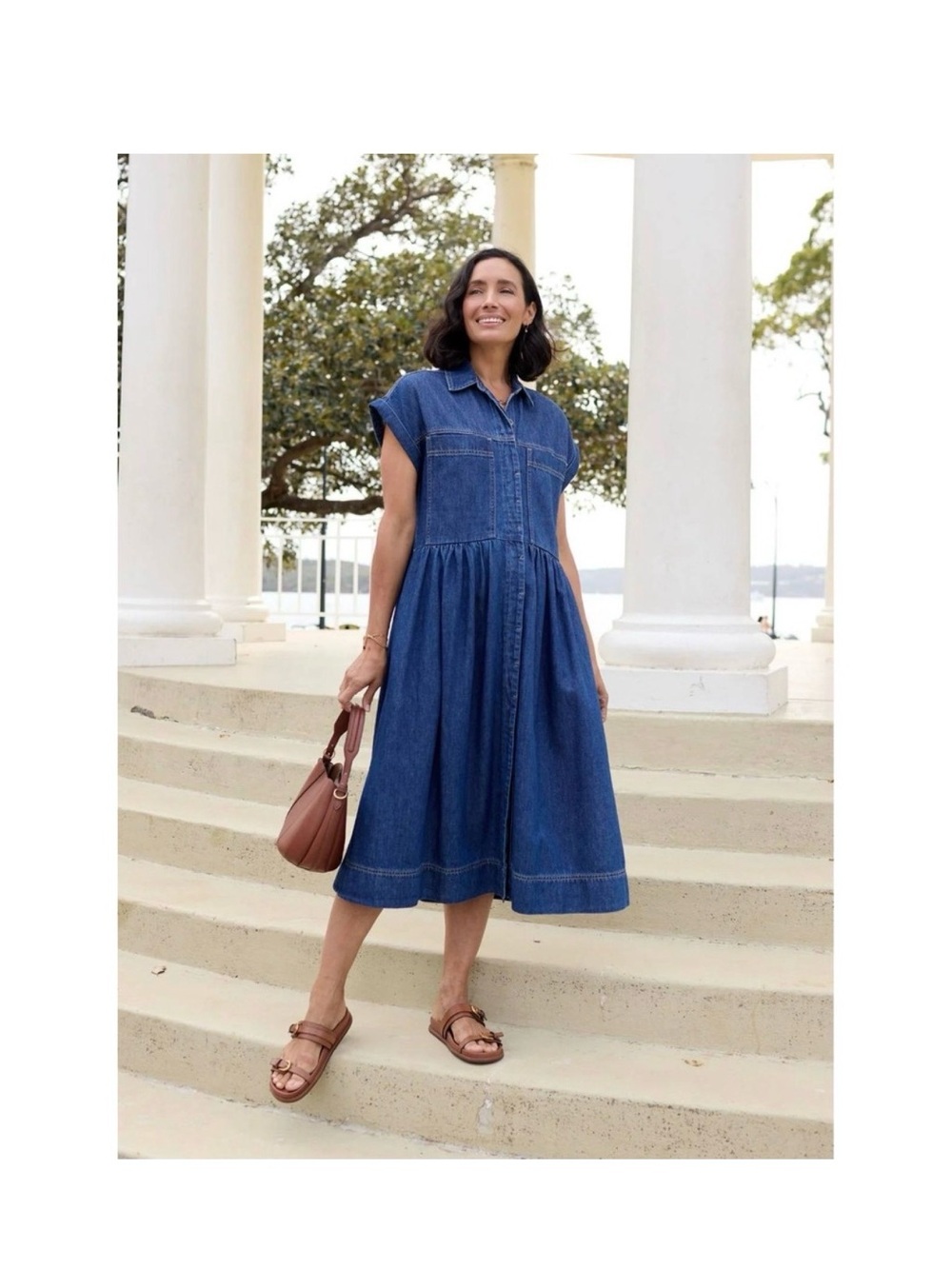 Maye Harper Denim Midi Dress Blue Button Front Cotton Size M